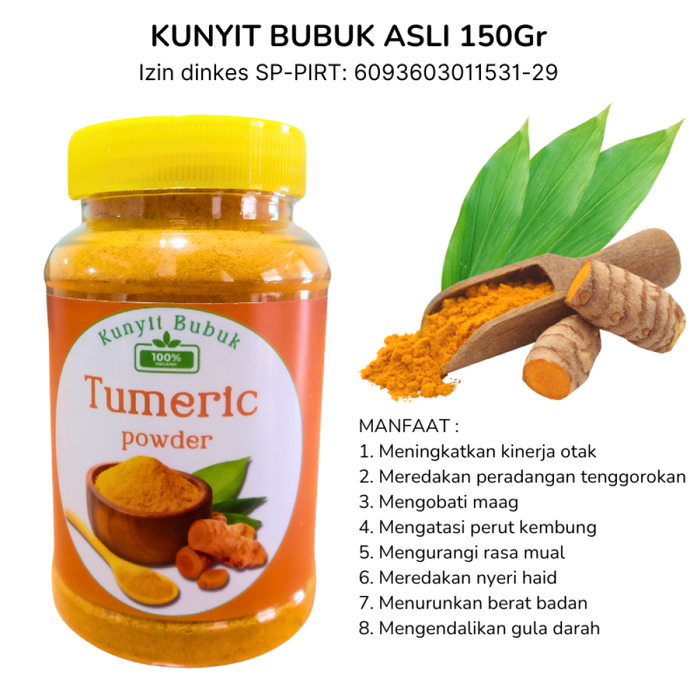 Kunyit Bubuk Herbal Asli 100% Kunyit Induk Umur 3 Tahun