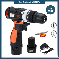 Bor baterai 12 Volt AOTUO Bor obeng cas 2 baterai 