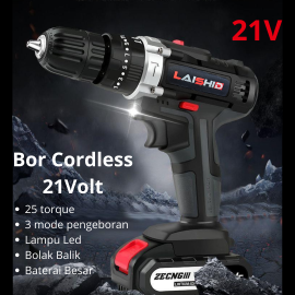 Bor Baterai 21 volt Lengkap Mesin Bor Portable obeng drill lengkap koper