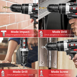 Bor Baterai 21 volt Lengkap Mesin Bor Portable obeng drill lengkap koper