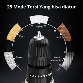 Bor Baterai 21 volt Lengkap Mesin Bor Portable obeng drill lengkap koper