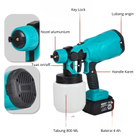 Spray paint kompresor semprotan cat baterai 21 volt alat semprot cat portable