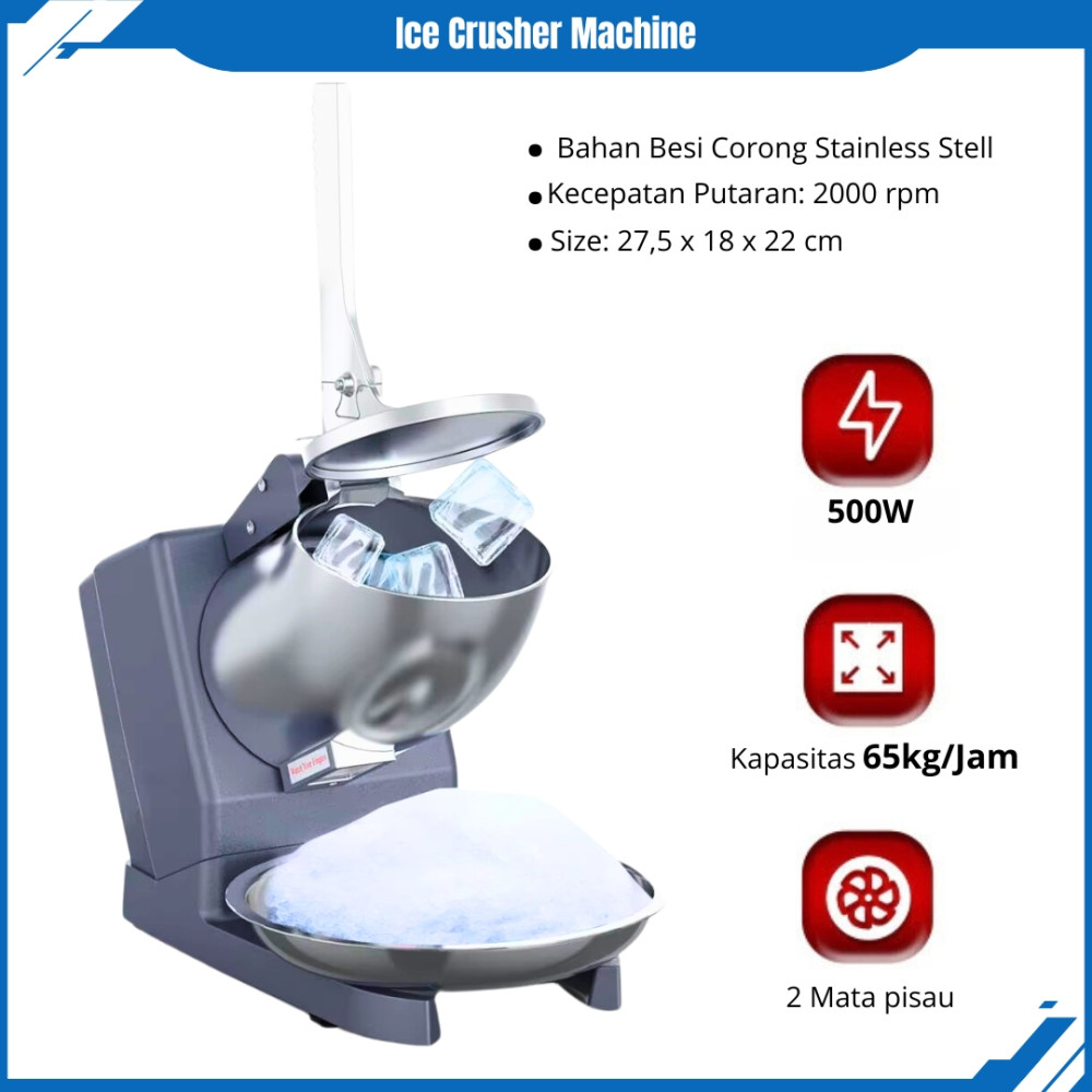 Mesin Es Serut Ice Crusher Alat Serut Es Penghancur Es Batu Dengan 2 Mata Pisau Daya 500 Watt