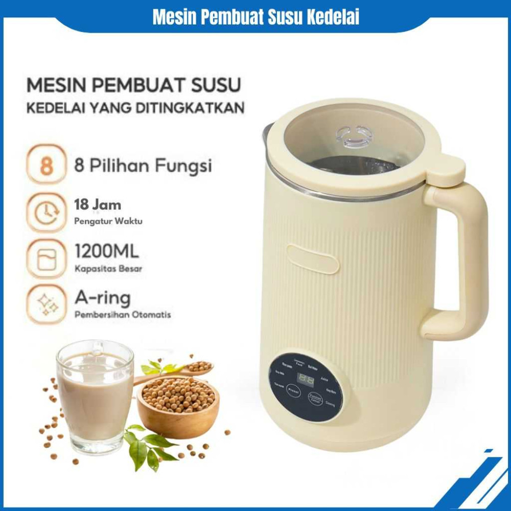 Mesin Susu Kedelai 8 in 1 1200ML Blender Jus 10 Pisau Soy Milk Maker Mesin Susu Kacang Multifungsi