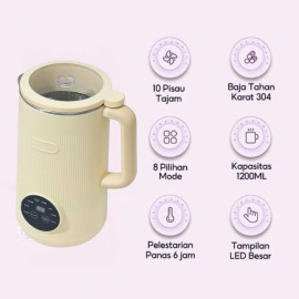 Mesin Susu Kedelai 8 in 1 1200ML Blender Jus 10 Pisau Soy Milk Maker Mesin Susu Kacang Multifungsi