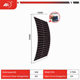 AK Panel Surya Flexible 50W Solar Panel Monocrystaline IP67 Anti Air Dapat Melengkung 258° Untuk Atap Mobil Van RV