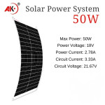 AK Panel Surya Flexible 50W Solar Panel Monocrystaline IP67 Anti Air Dapat Melengkung 258° Untuk Atap Mobil Van RV