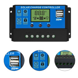 Solar Charger Controller 10A 20A dan 30A LCD LED Display Solar Cell PWM 12V-24V Dual USB