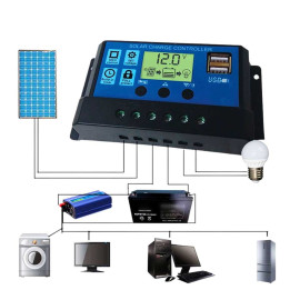 Solar Charger Controller 10A 20A dan 30A LCD LED Display Solar Cell PWM 12V-24V Dual USB