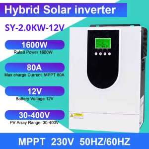 Inverter Hybrid 12V 2000VA 1600W Solar Charger Inverter DC 12V to AC 220V