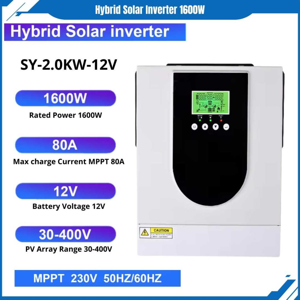 Inverter Hybrid 12V 2000VA 1600W Solar Charger Inverter DC 12V to AC 220V