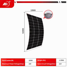 Solar Panel Flexible 100W Panel Surya Monocrystaline IP67 Anti Air Dapat Melengkung 258° Untuk Atap Mobil Van RV