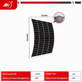 AK Panel Surya 200W Flexible Solar Panel Monocrystaline IP67 Anti Air Dapat Melengkung 258° Untuk Atap Mobil Van RV