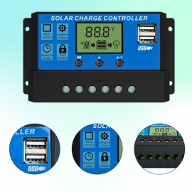 Solar Charger Controller 10A 20A dan 30A LCD LED Display Solar Cell PWM 12V-24V Dual USB