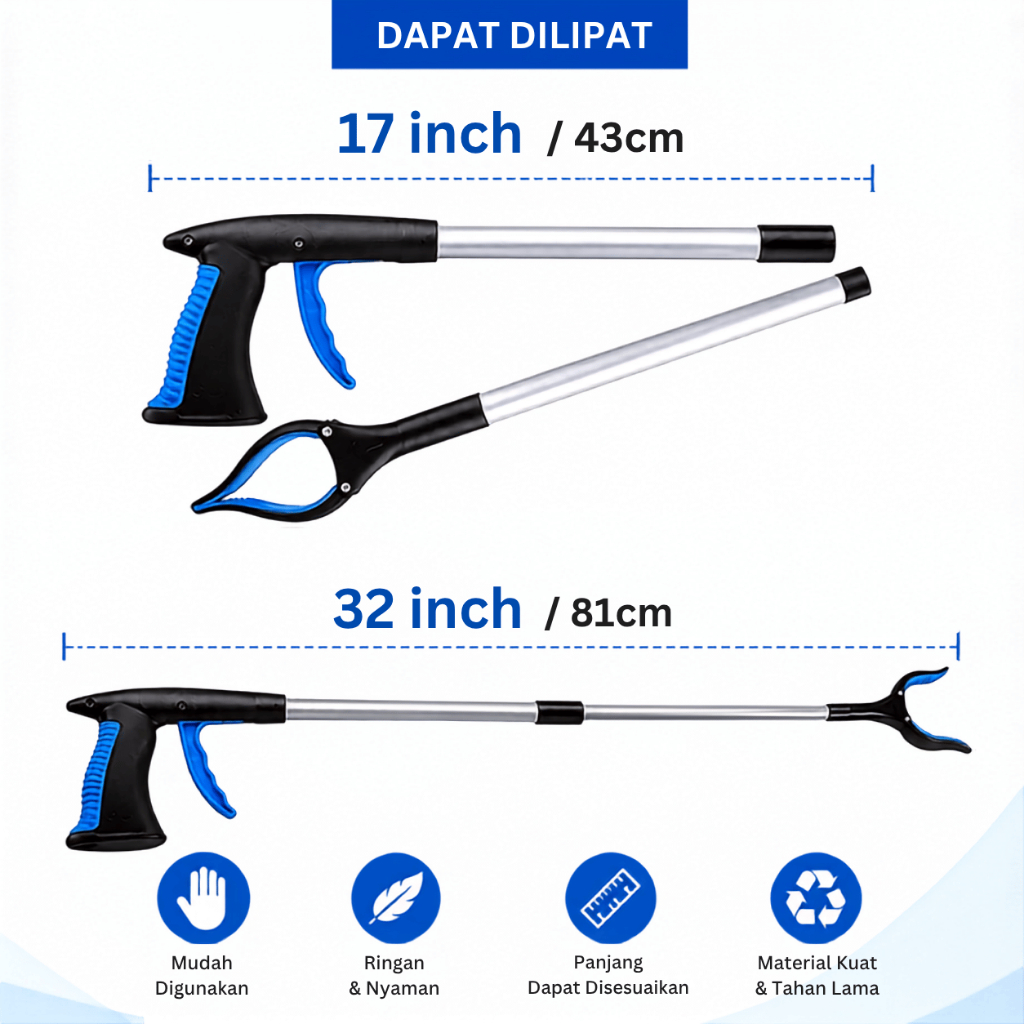 Tongkat Jepit Sampah Grab Stick Stainless Alat Bantu Jemur Baju - Gambar 2