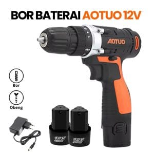 Mesin Bor Listrik Cordless Drill Aotuo 12V Portable Set 2 Baterai