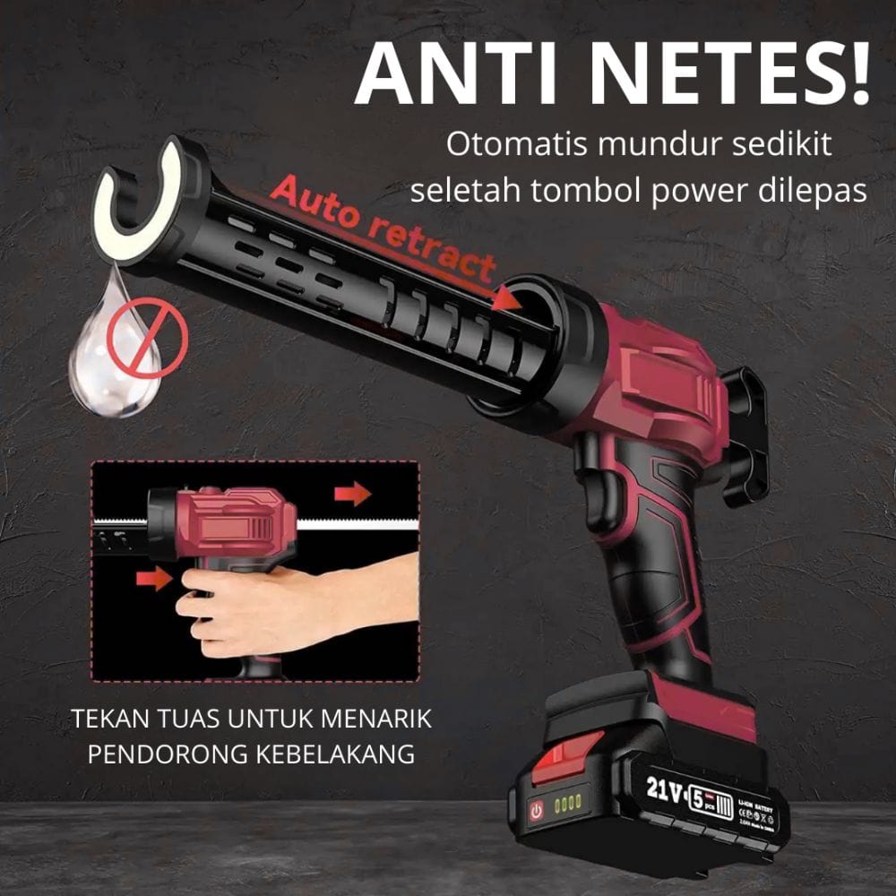 Pompa Sealant Portable 21 Volt Caulking Gun Elektrik - Gambar 3