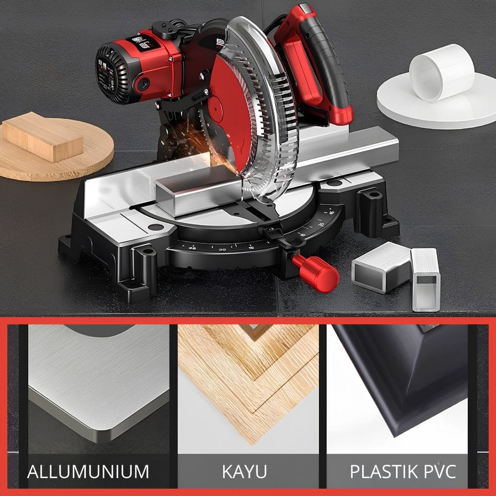 Mesin Miter Saw 10 Inch Potong Aluminium Besi Kayu 2200W YB-255D - Gambar 2