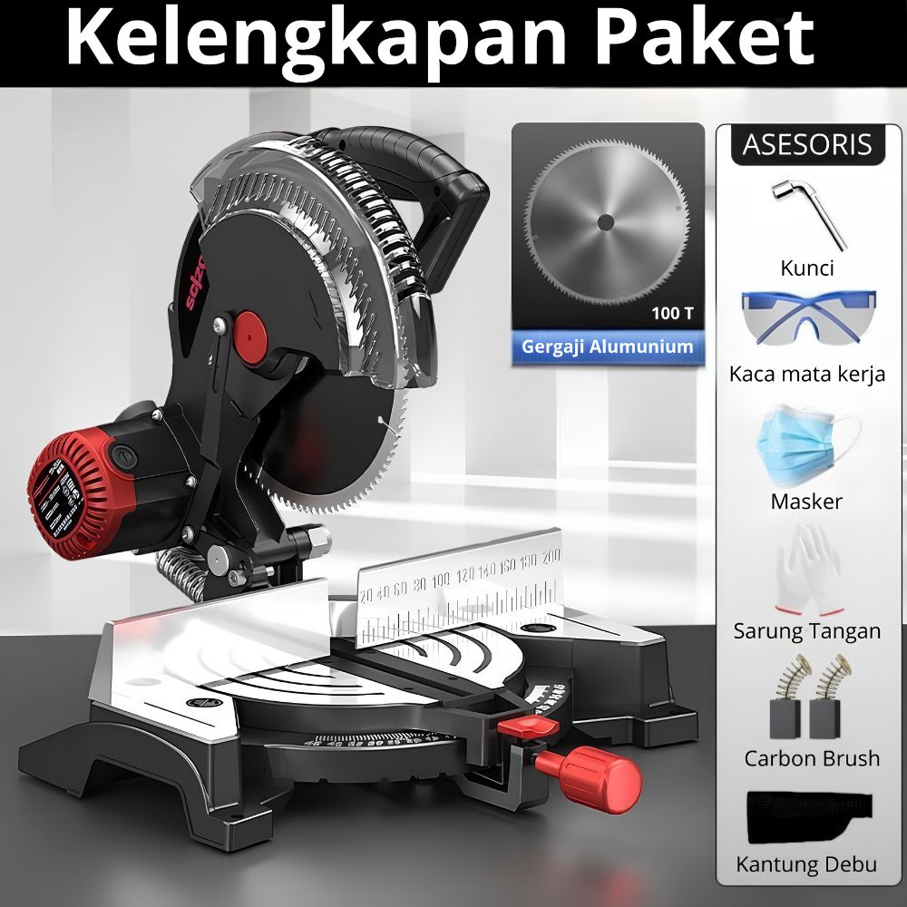Mesin Miter Saw 10 Inch Potong Aluminium Besi Kayu 2200W YB-255D - Gambar 5