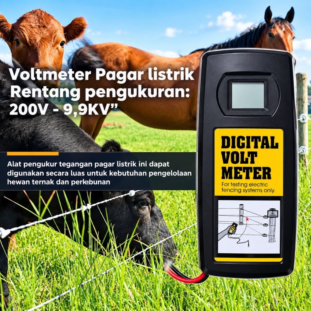Voltmeter Digital Alat Ukur Tegangan Pagar Listrik Electric Fence Voltmeter 9.9KV - Gambar 4