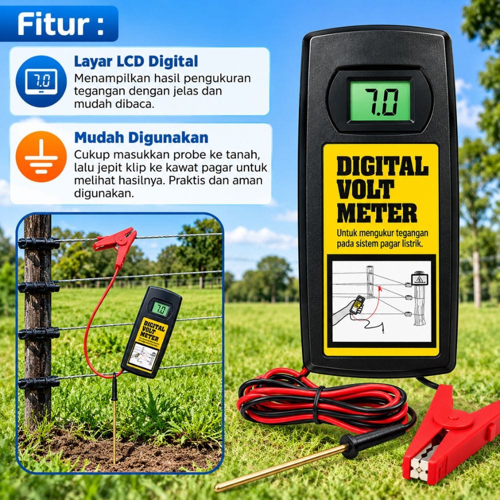 Voltmeter Digital Alat Ukur Tegangan Pagar Listrik Electric Fence Voltmeter 9.9KV - Gambar 5