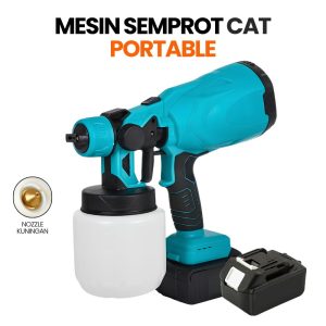Mesin Semprot Cat Baterai Cordless 800W 21V Set 2 Baterai Tabung Cat 800ml