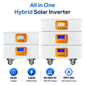 Hybrid Solar Inverter 24V 3600W All-in-One + LiFePO4 3.84kWh - 7.68kWh
