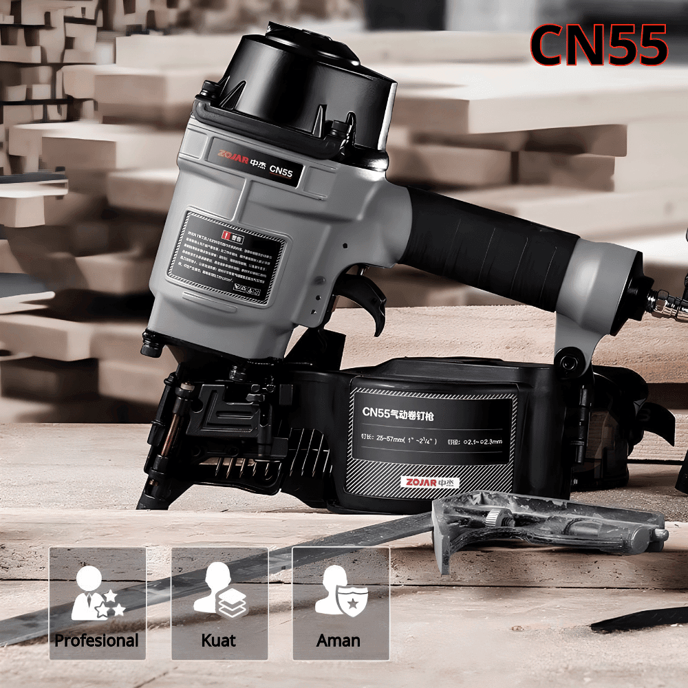 Mesin Paku Tembak Angin Coil Nailer CN55 ZOJAR Paku 25-57mm Peti Palet Kayu - Gambar 3