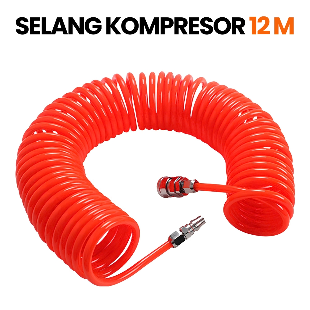 Selang Kompresor Spiral 12 Meter 8x5mm Lengkap Coupler Air Hose Flexible PE