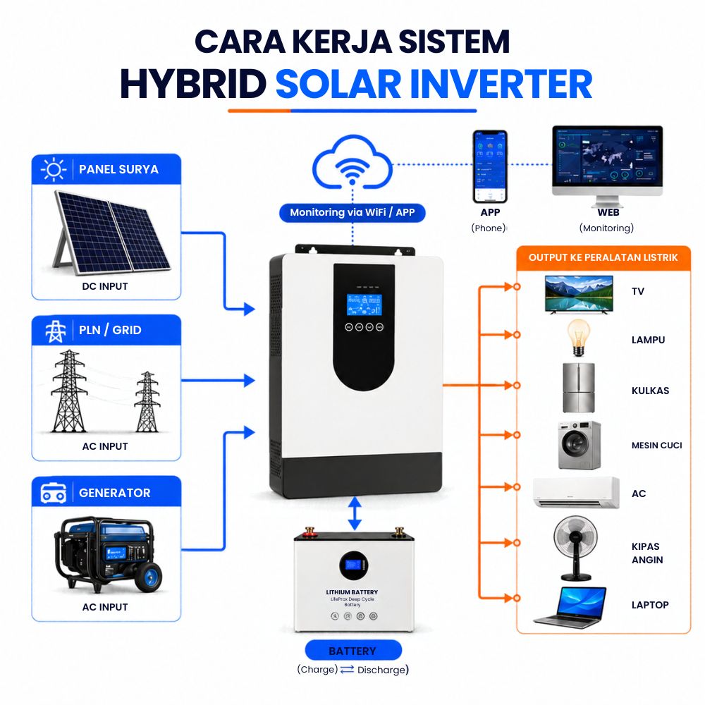 Solar Inverter Hybrid 24V 3600W MPPT 100A 40-500VDC Pure Sine Wave - Gambar 4