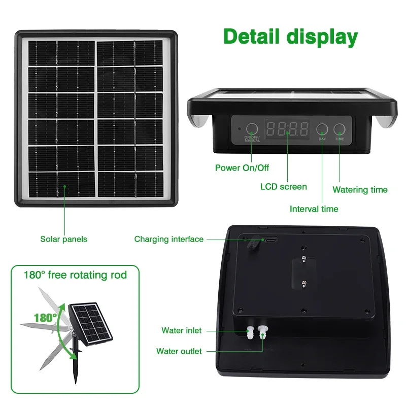 Digital Water Timer Tenaga Matahari 15 Jalur Pot Tanaman Penyiraman Otomatis Tanpa Listrik Pompa Irigasi Tetes - Gambar 3