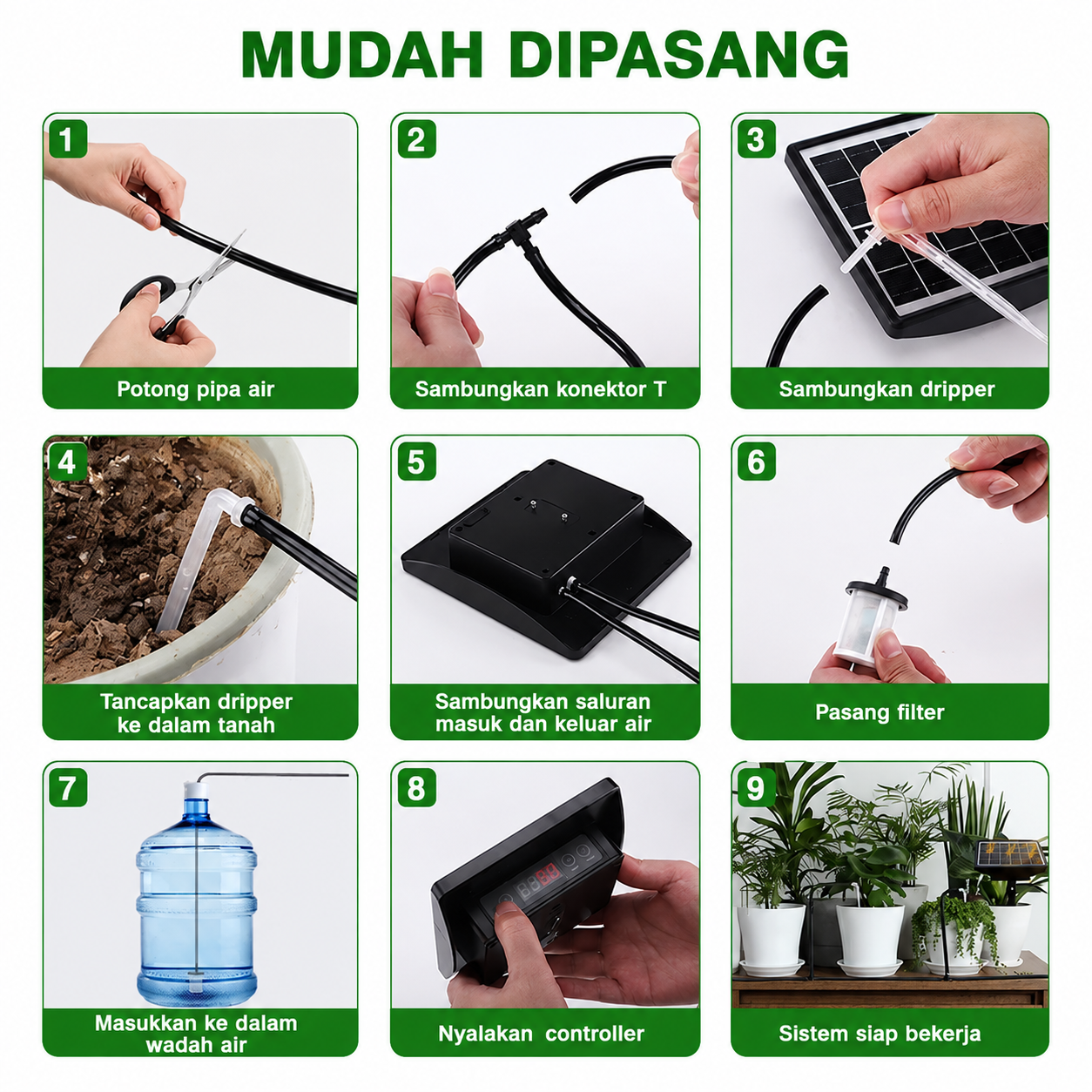 Digital Water Timer Tenaga Matahari 15 Jalur Pot Tanaman Penyiraman Otomatis Tanpa Listrik Pompa Irigasi Tetes - Gambar 5