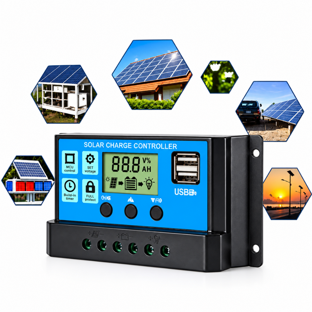 Solar Charge Controller 10A 20A 30A PWM 12V 24V LCD USB Dual USB Panel Surya - Gambar 5