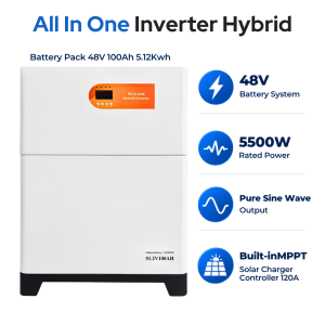 Inverter Hybrid All in One 5500W 48V Baterai LiFePO4 5.12KWh